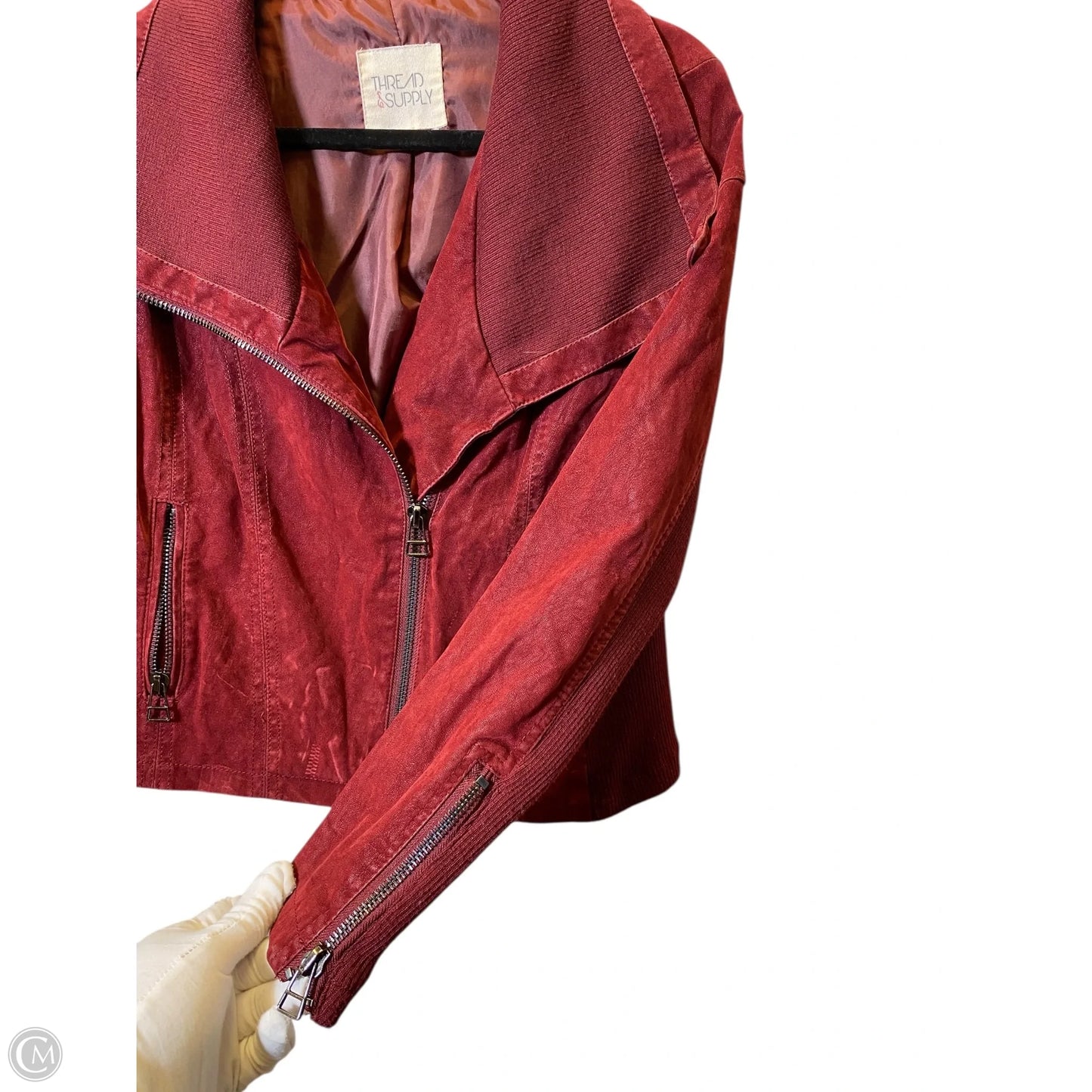 Jacket Moto By Thread And Supply In Maroon, Size: L