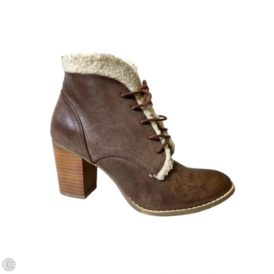 Boots Ankle Heels By Restricted In Brown, Size: 8.5