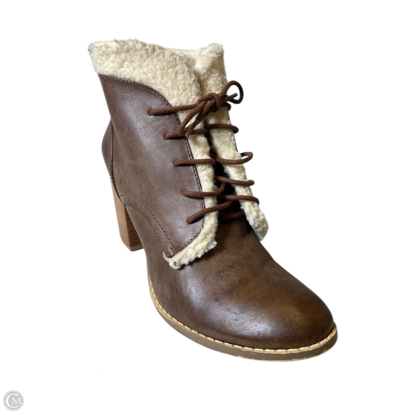 Boots Ankle Heels By Restricted In Brown, Size: 8.5