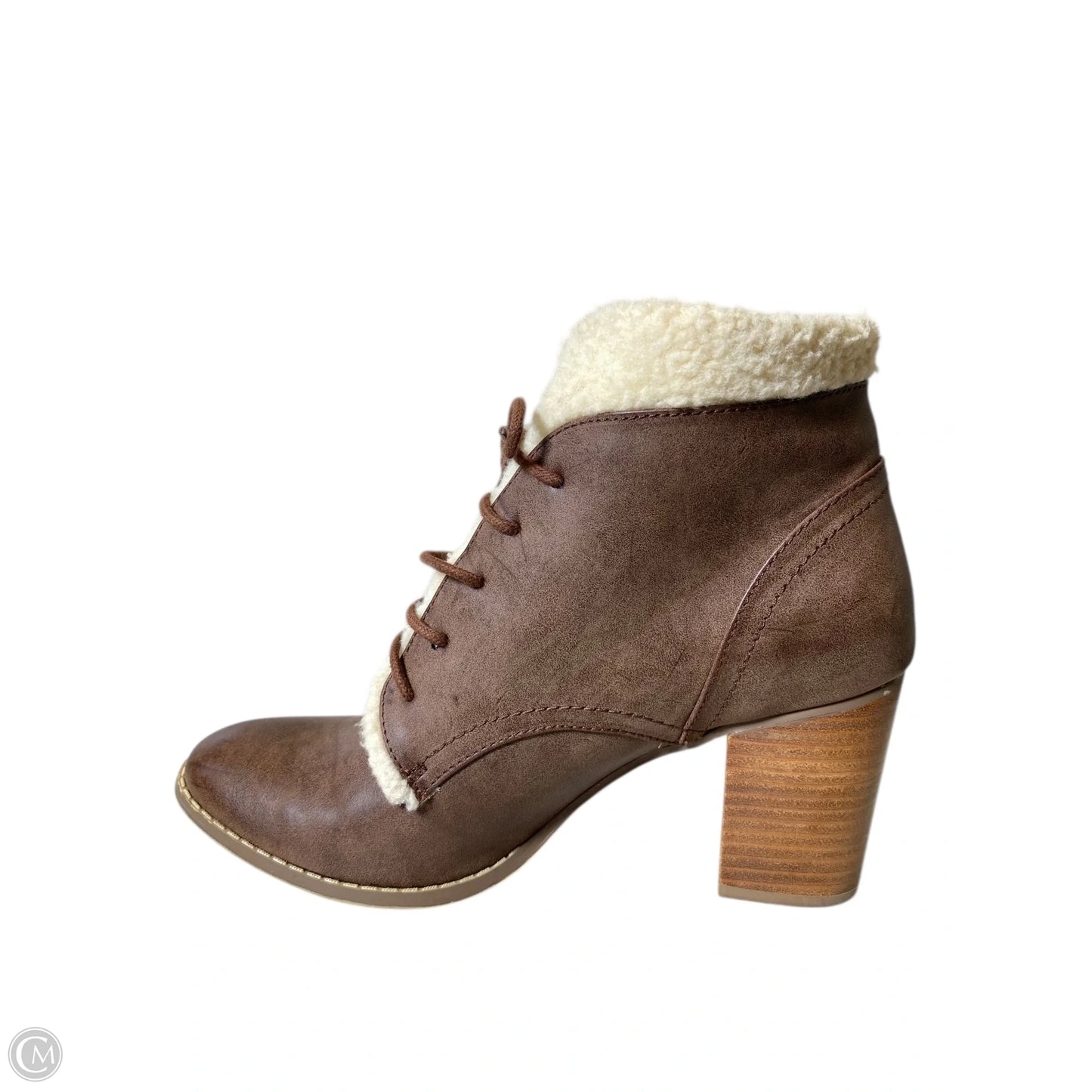 Boots Ankle Heels By Restricted In Brown, Size: 8.5