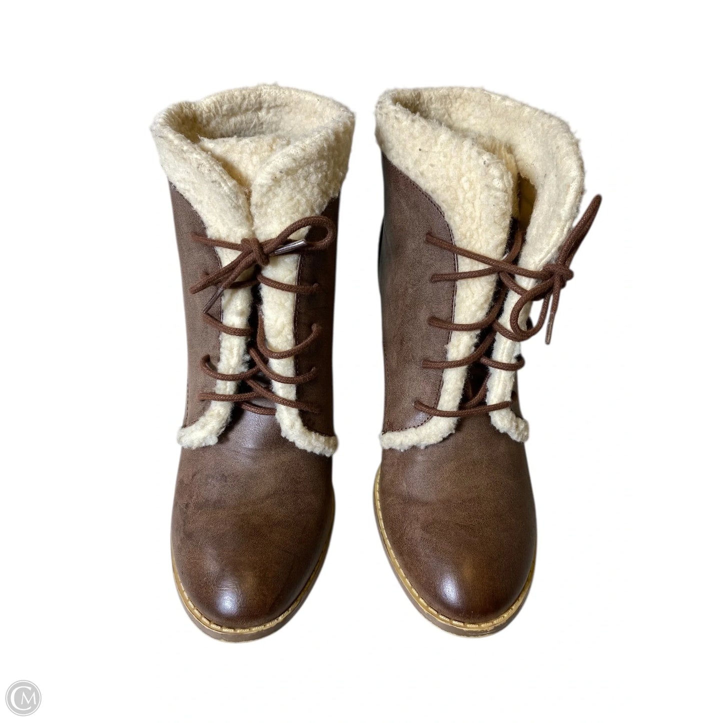 Boots Ankle Heels By Restricted In Brown, Size: 8.5