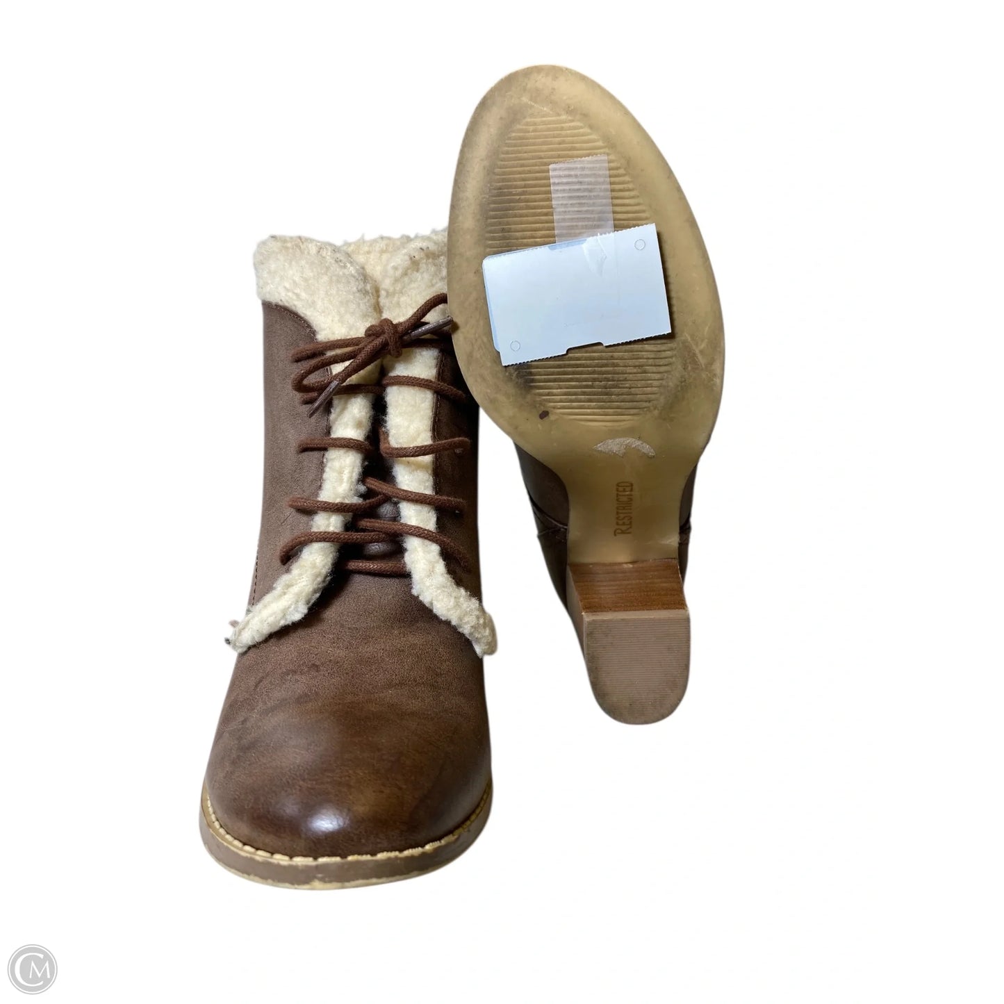 Boots Ankle Heels By Restricted In Brown, Size: 8.5