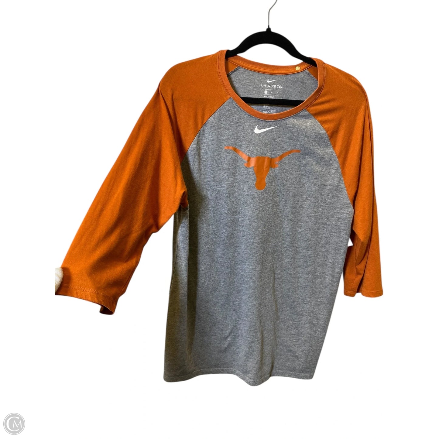 Top 3/4 Sleeve By Nike In Grey & Orange, Size: L