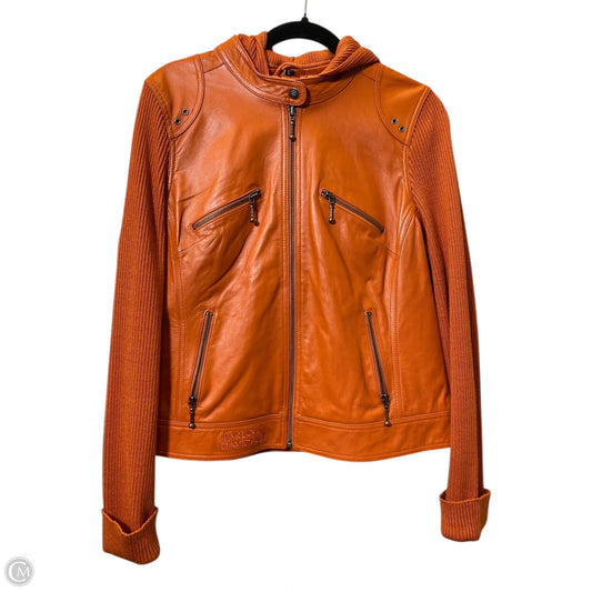 Jacket Leather By Harley Davidson In Orange, Size: L