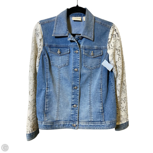 Jacket Denim By Platinum In Blue & Cream, Size: S
