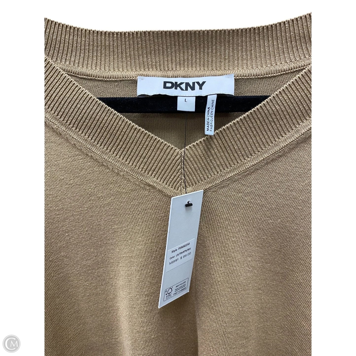 Sweater By Dkny In Black & Tan, Size: L