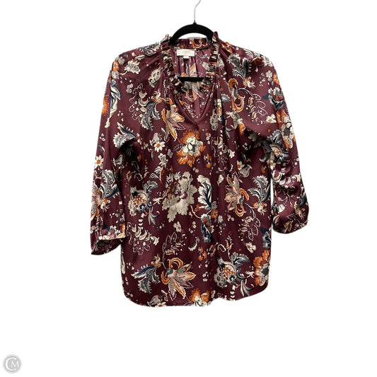 Blouse Long Sleeve By Loft In Multi-colored, Size: S