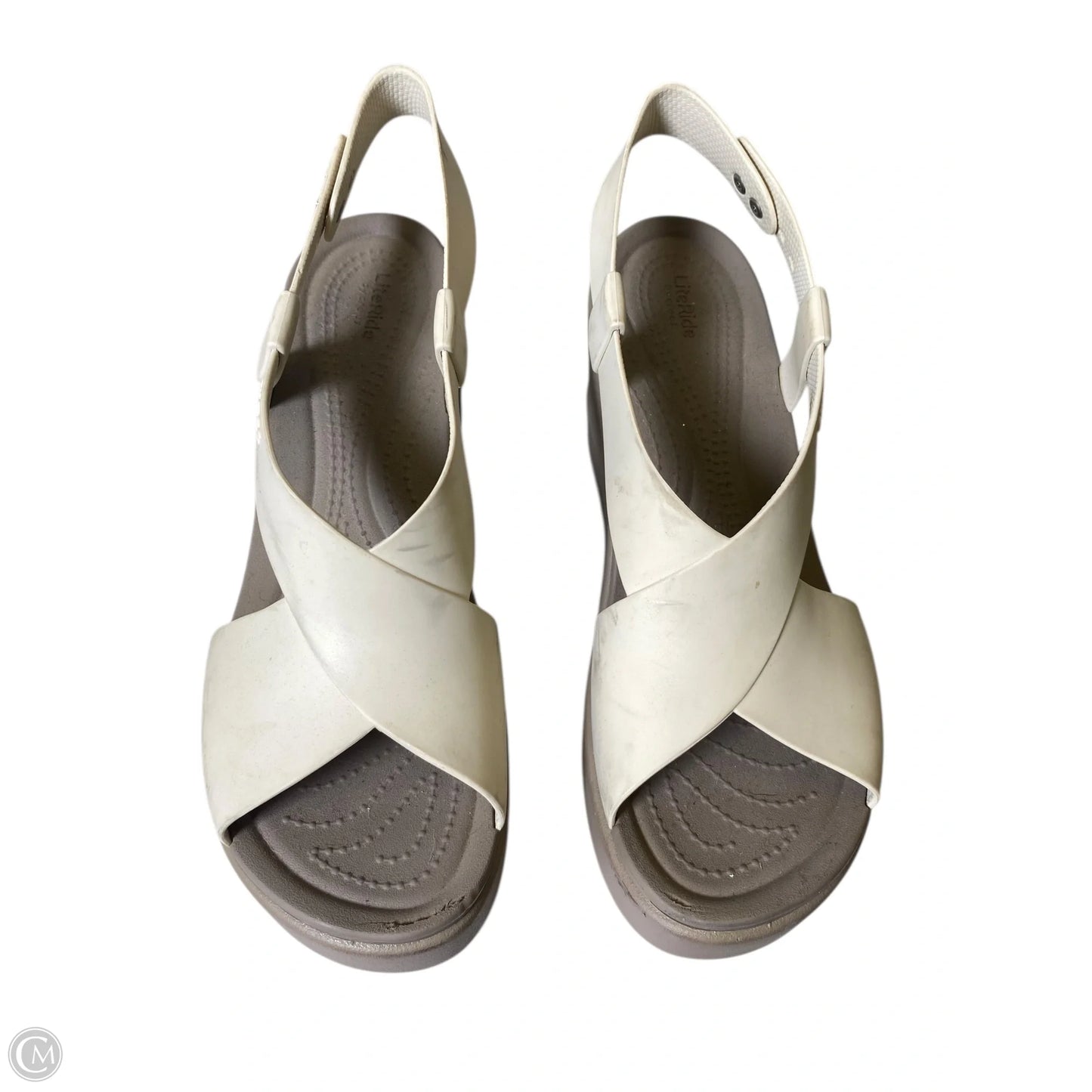 Sandals Heels Wedge By Crocs In Pink, Size: 10