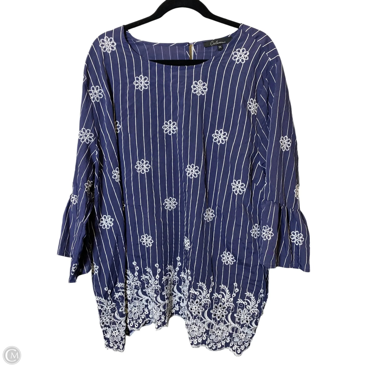 Top Long Sleeve By Calessa In Purple & White, Size: 3x