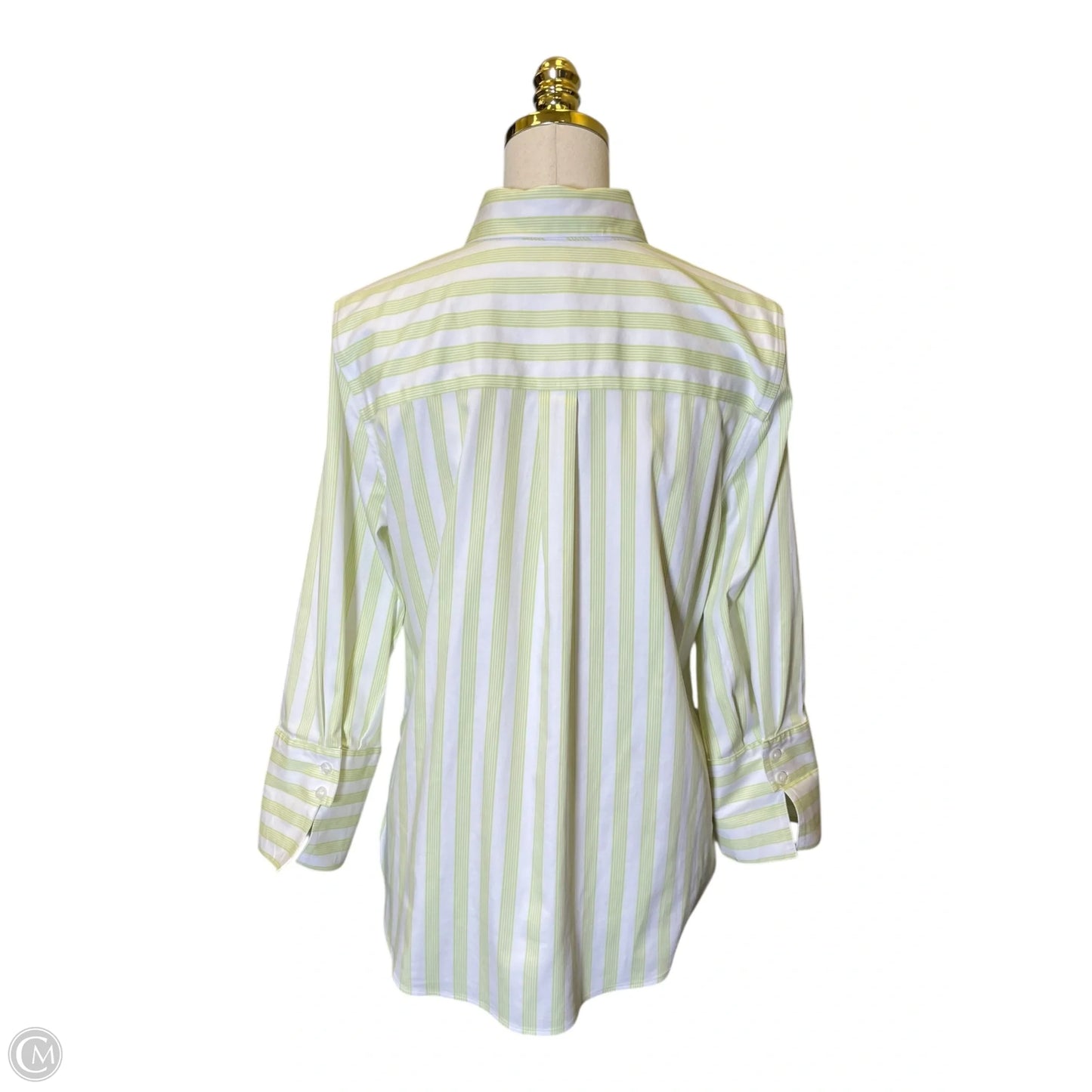Top Long Sleeve By Chicos In Green & White, Size: M
