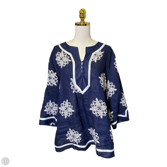 Top Long Sleeve By Carole Little In Blue & White, Size: 2x