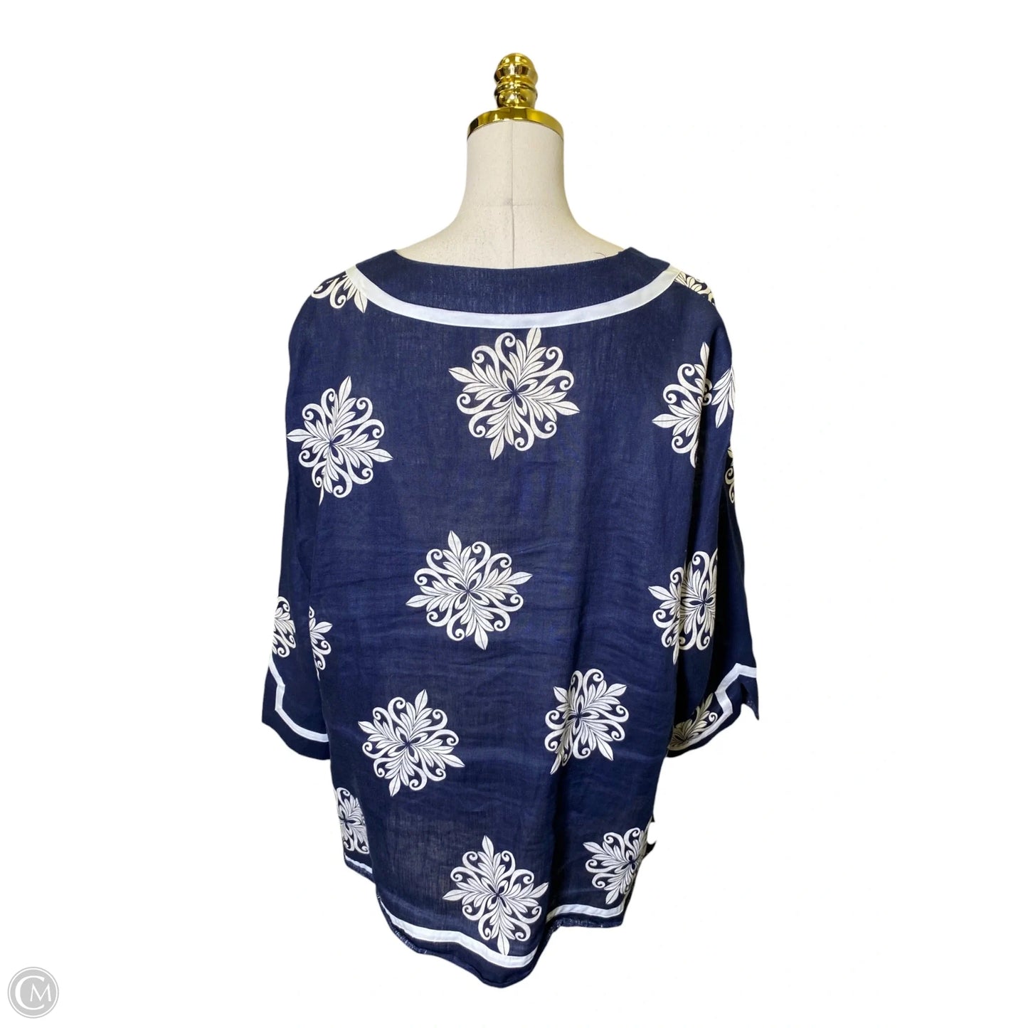 Top Long Sleeve By Carole Little In Blue & White, Size: 2x