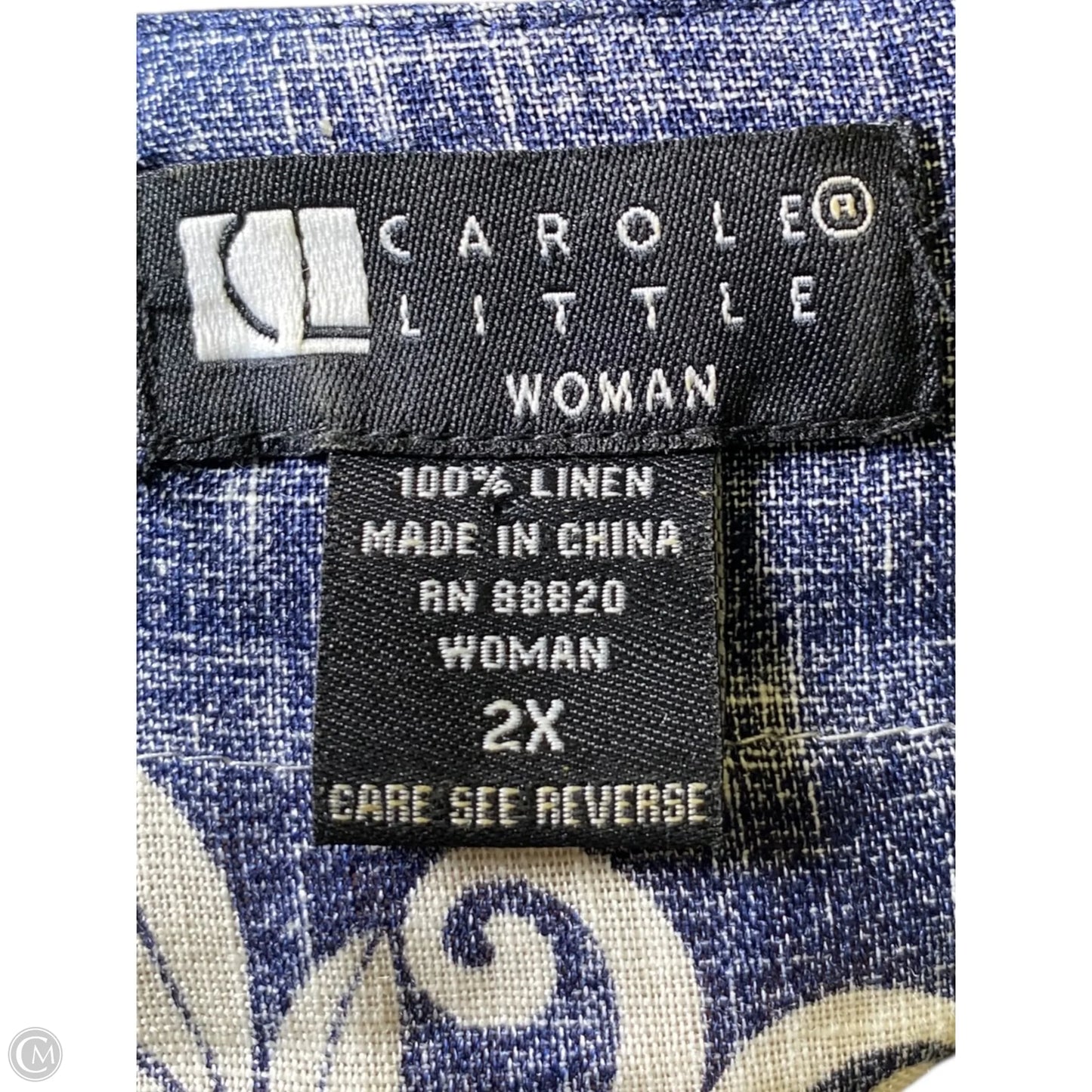 Top Long Sleeve By Carole Little In Blue & White, Size: 2x