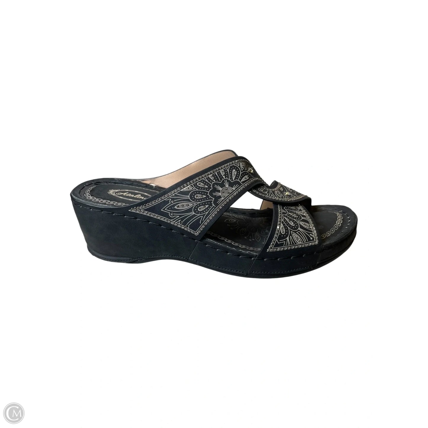 Shoes Heels Wedge By Clothes Mentor In Black & Cream, Size: 9.5