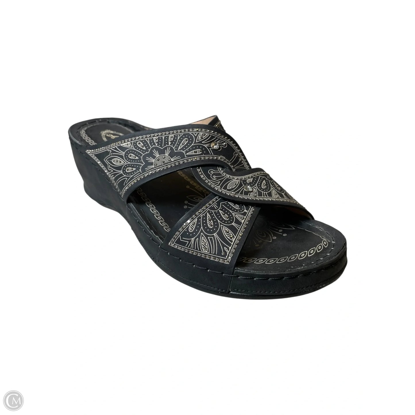 Shoes Heels Wedge By Clothes Mentor In Black & Cream, Size: 9.5