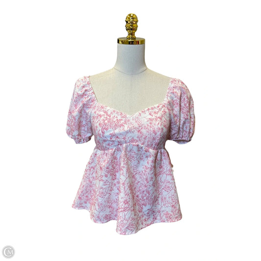Top Short Sleeve By Shein In Pink & White, Size: S