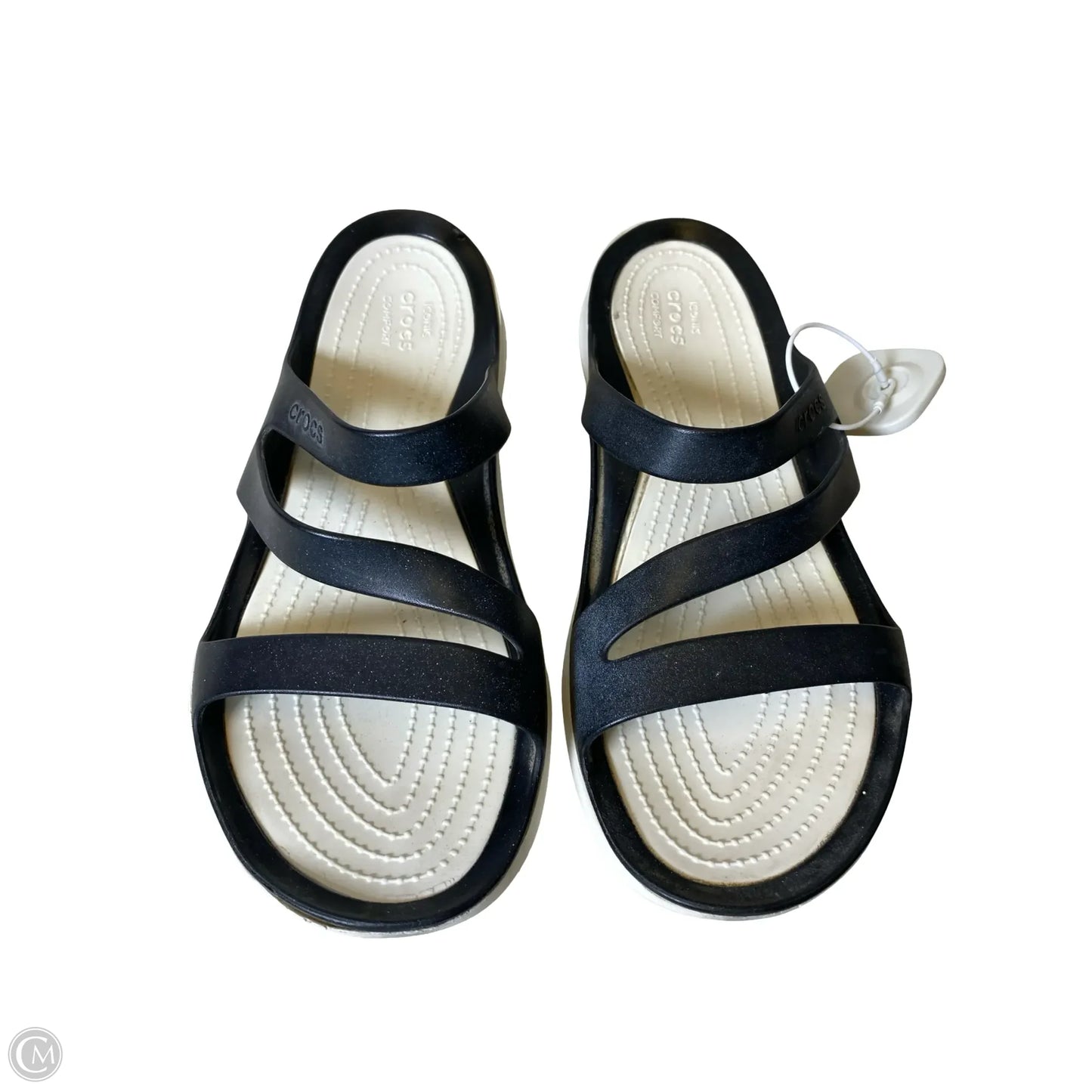 Sandals Flats By Crocs In Black & White, Size: 10