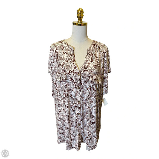 Top Short Sleeve By Cure In Brown & White, Size: 3x