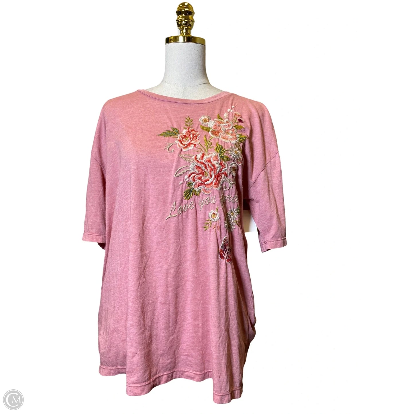 Top Short Sleeve By Johnny Was In Pink, Size: L