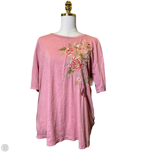 Top Short Sleeve By Johnny Was In Pink, Size: L