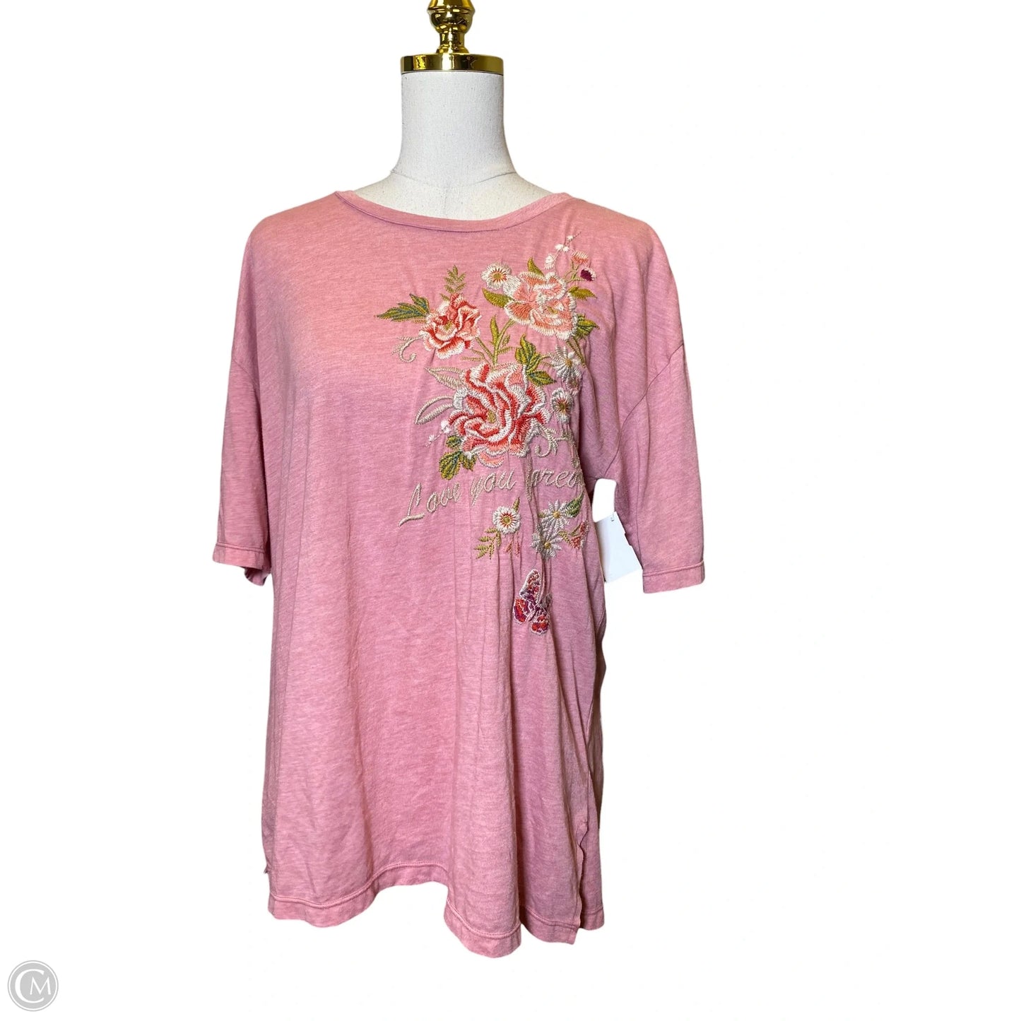 Top Short Sleeve By Johnny Was In Pink, Size: L