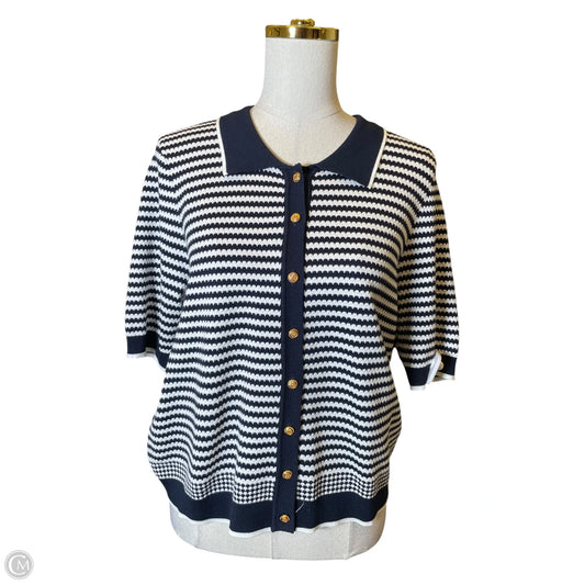 Top Short Sleeve By Adrianna Papell In Blue & White, Size: L