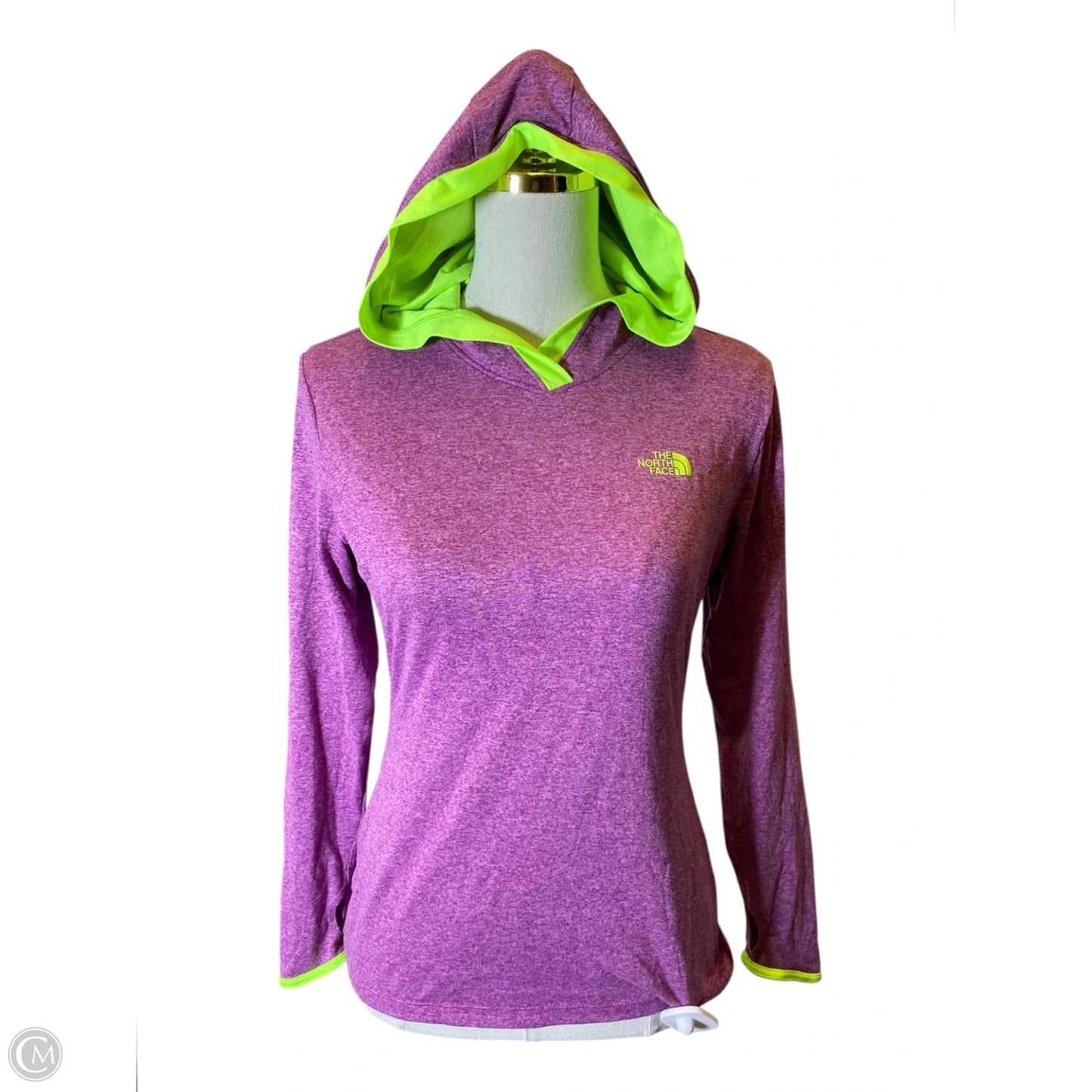 Athletic Top Long Sleeve Hoodie By The North Face In Green & Purple, Size: S