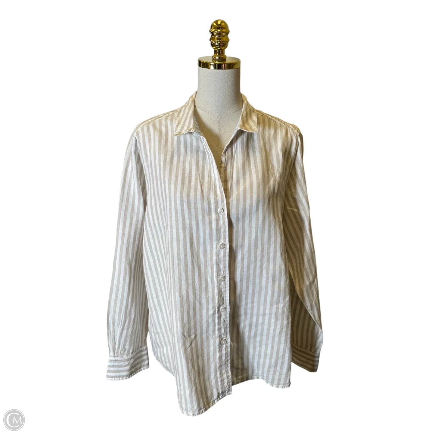 Top Long Sleeve By Tommy Bahama In Tan & White, Size: Xl