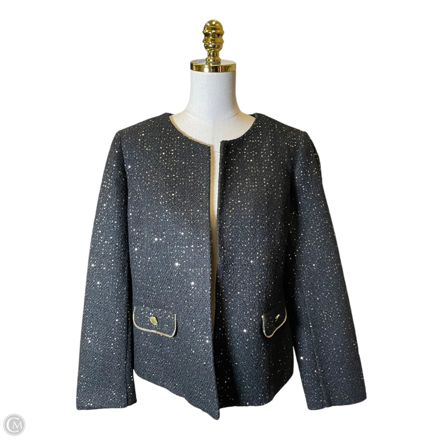Blazer By Anne Klein In Black & Gold, Size: L