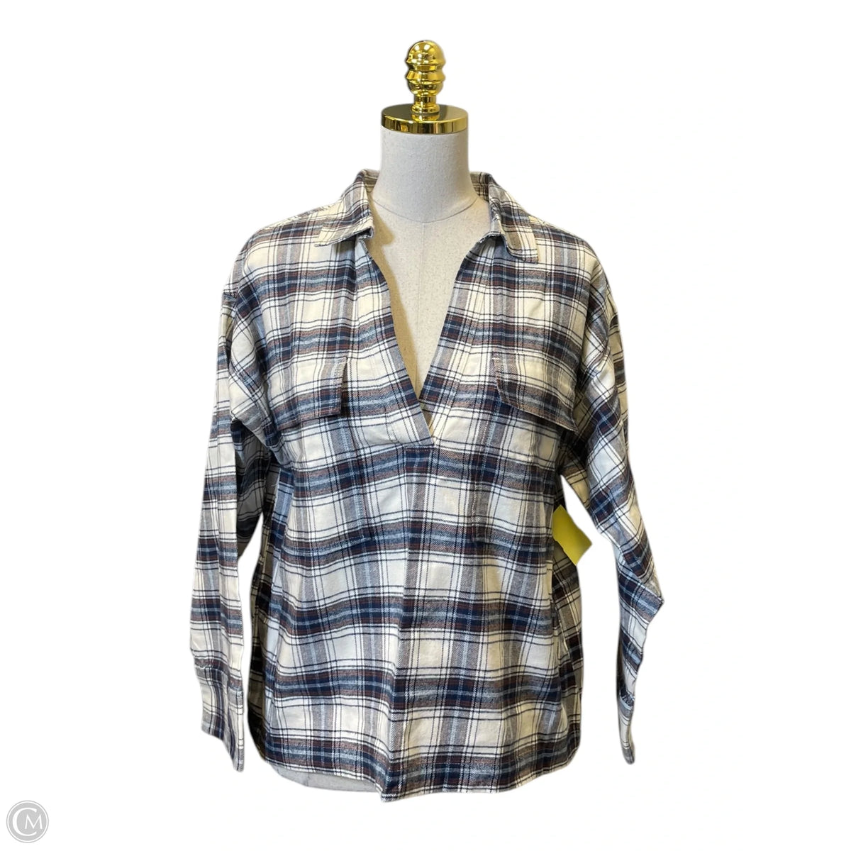 Top Long Sleeve By Loft In Plaid Pattern, Size: Medium