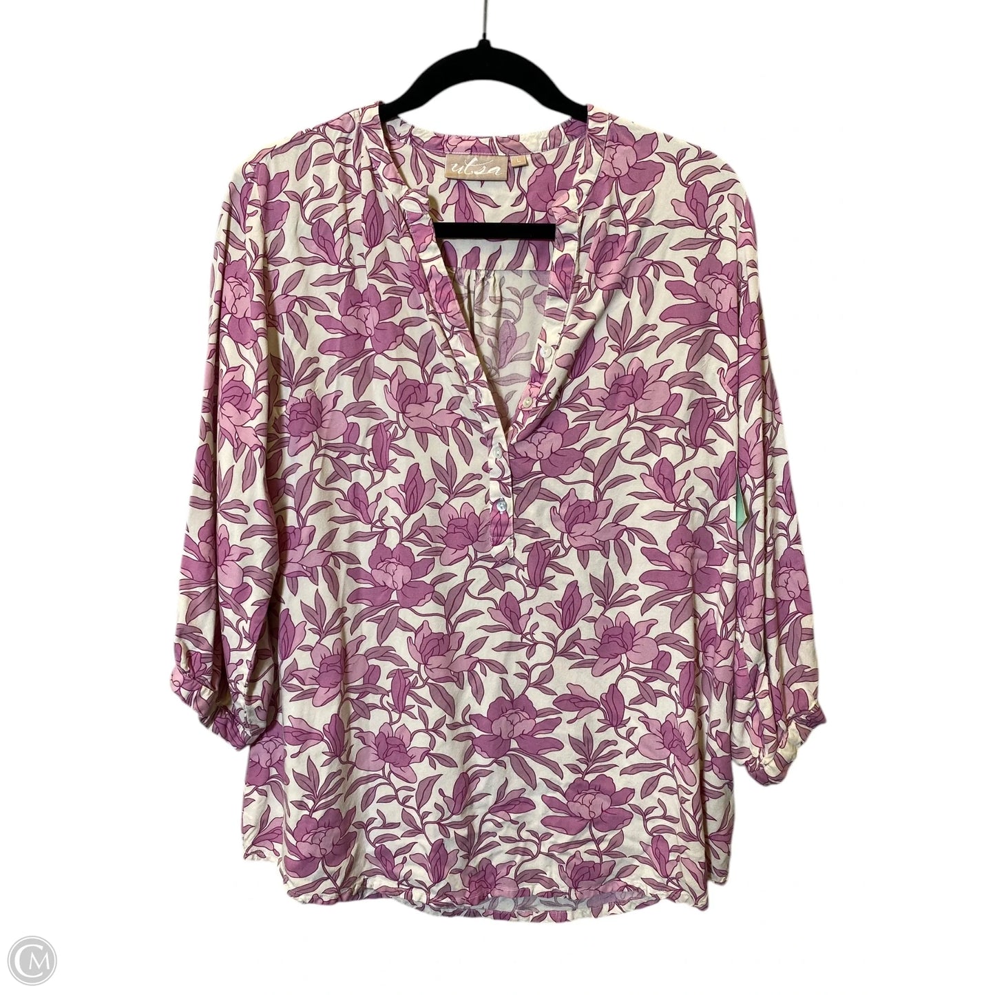 Top 3/4 Sleeve By Clothes Mentor In Floral Print, Size: L
