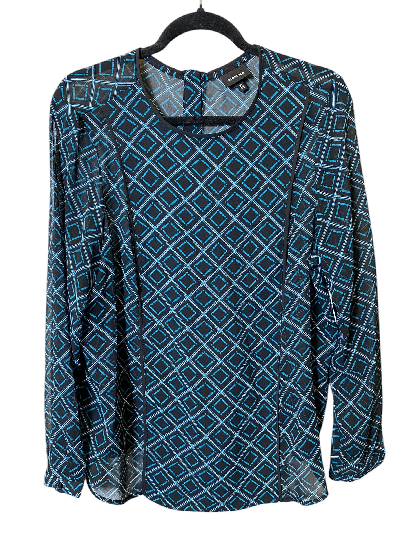 Top Long Sleeve By Who What Wear In Black & Blue, Size: Xl