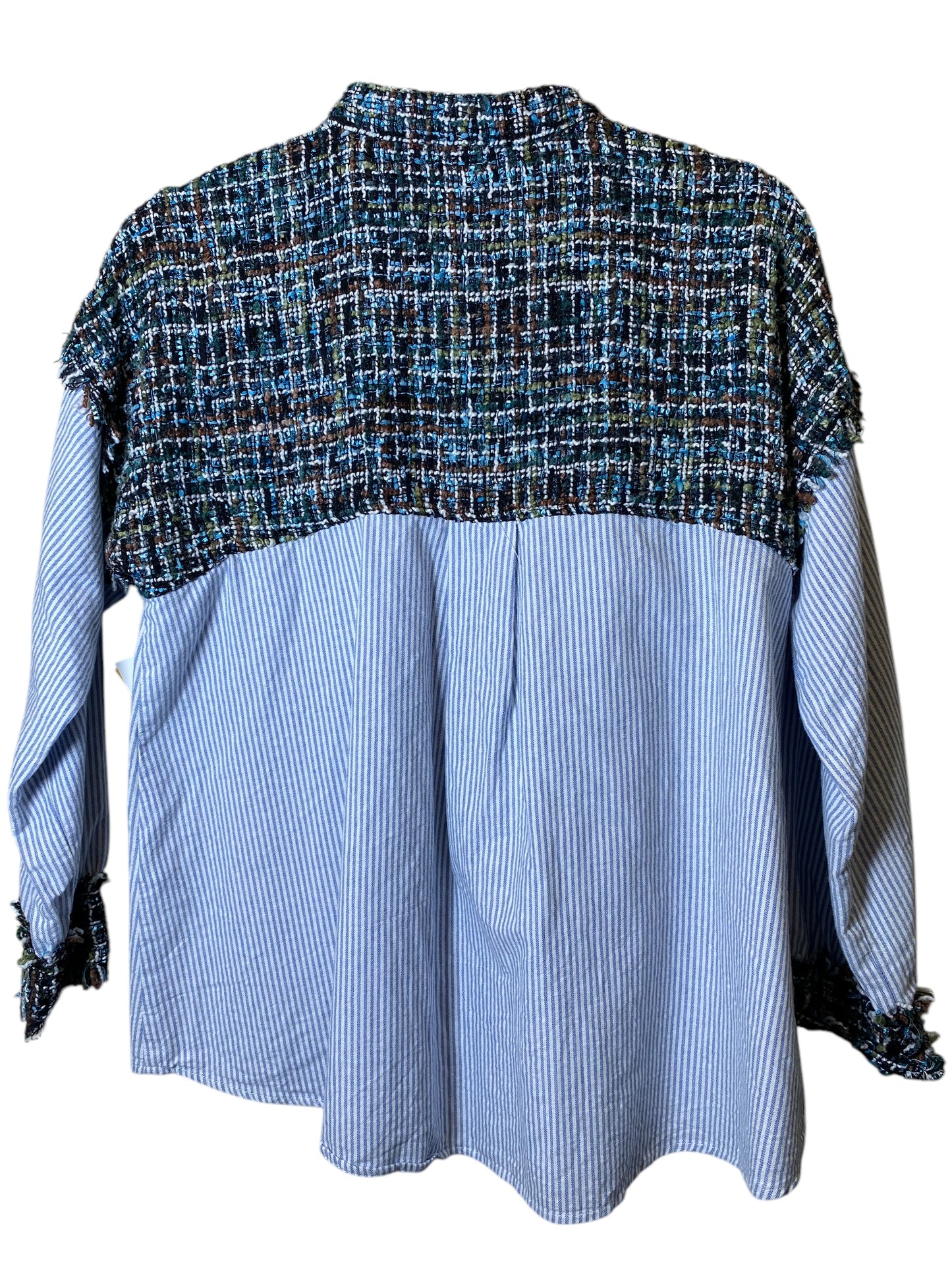 Top Long Sleeve By Zara Basic In Blue & White, Size: M