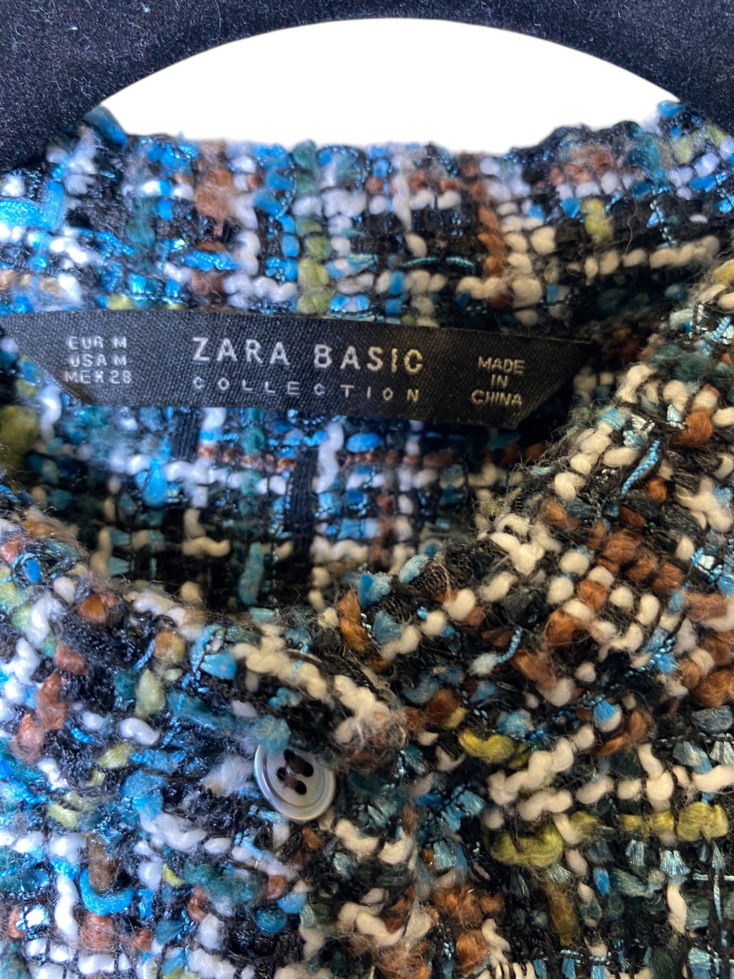 Top Long Sleeve By Zara Basic In Blue & White, Size: M