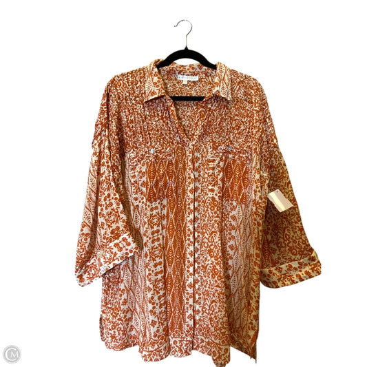 Blouse Long Sleeve By Clothes Mentor In Cream & Orange, Size: Xs
