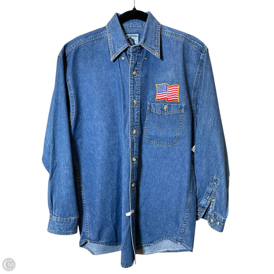 Blouse Long Sleeve By Lee In Blue Denim, Size: S
