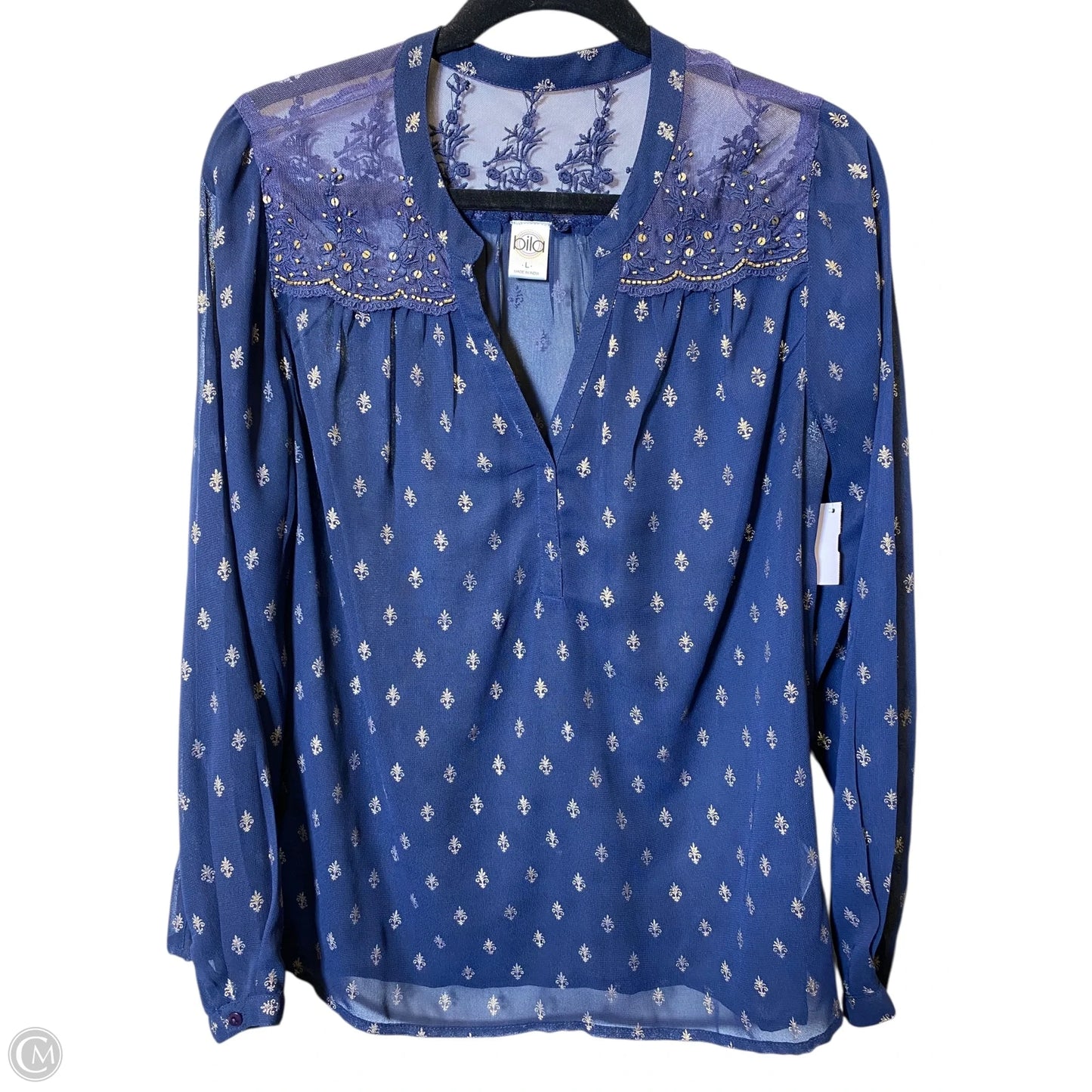 Top Long Sleeve By Bila In Navy, Size: L