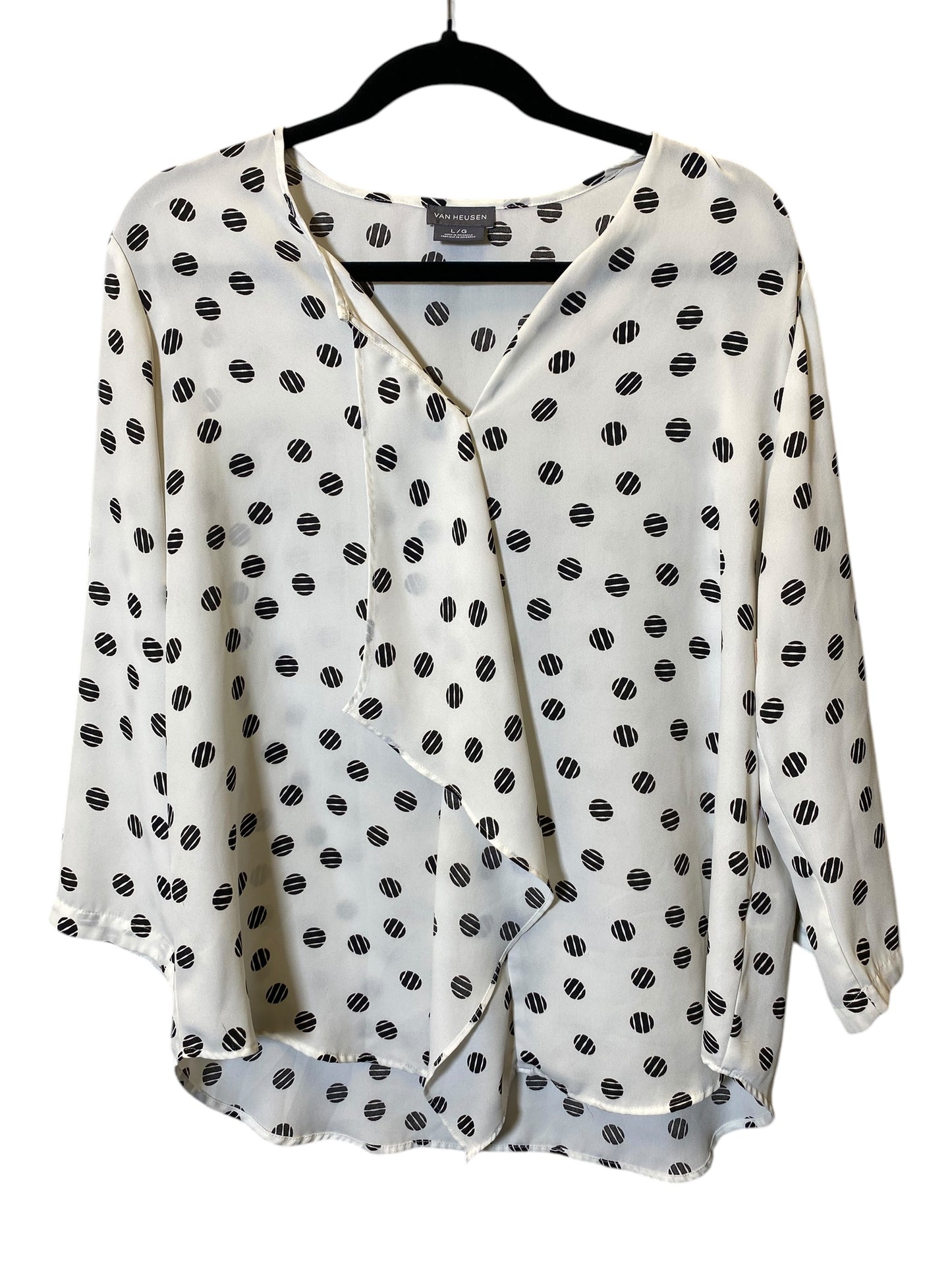 Top Long Sleeve By Van Heusen In Polkadot Pattern, Size: L