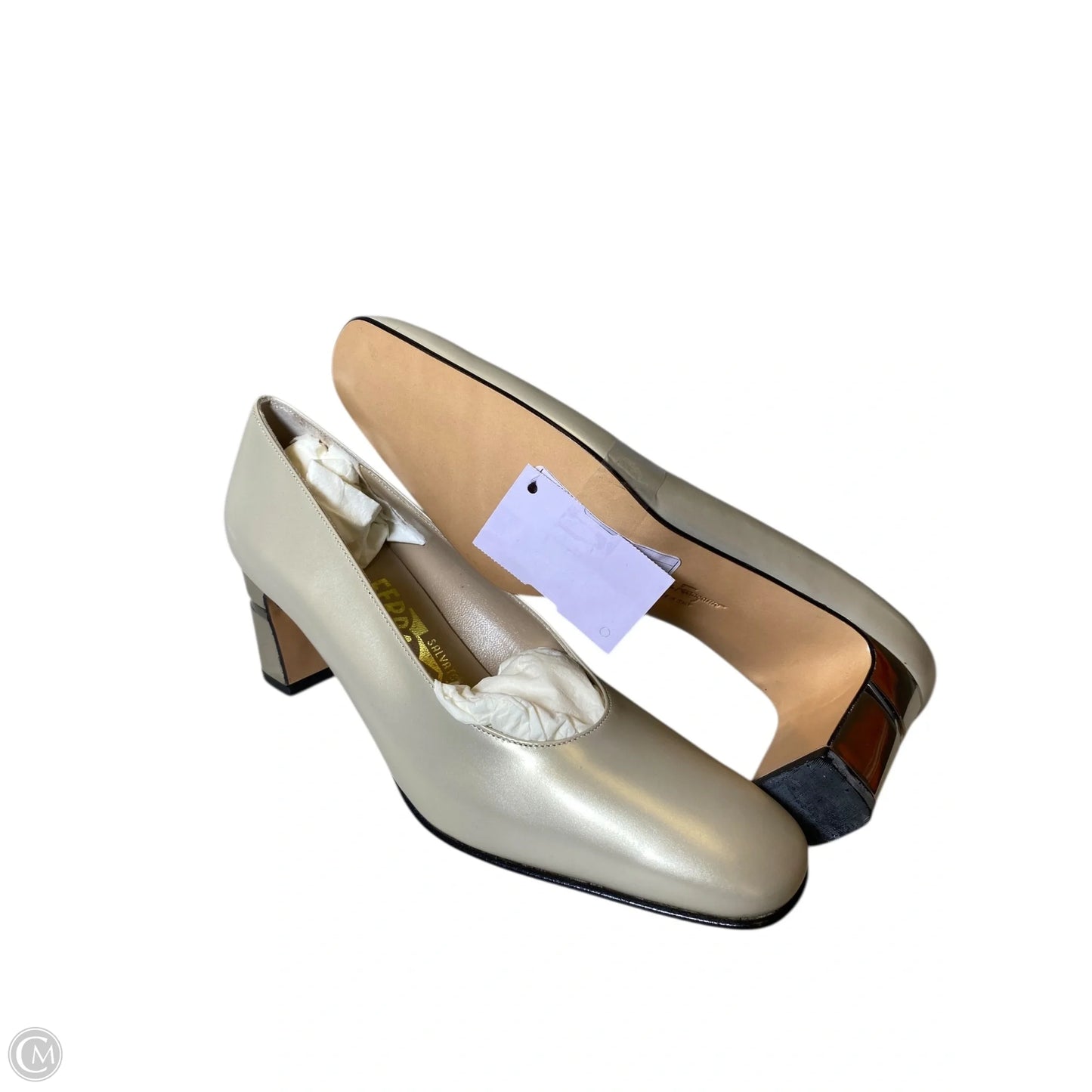Shoes Designer By Ferragamo In Gold, Size: 6