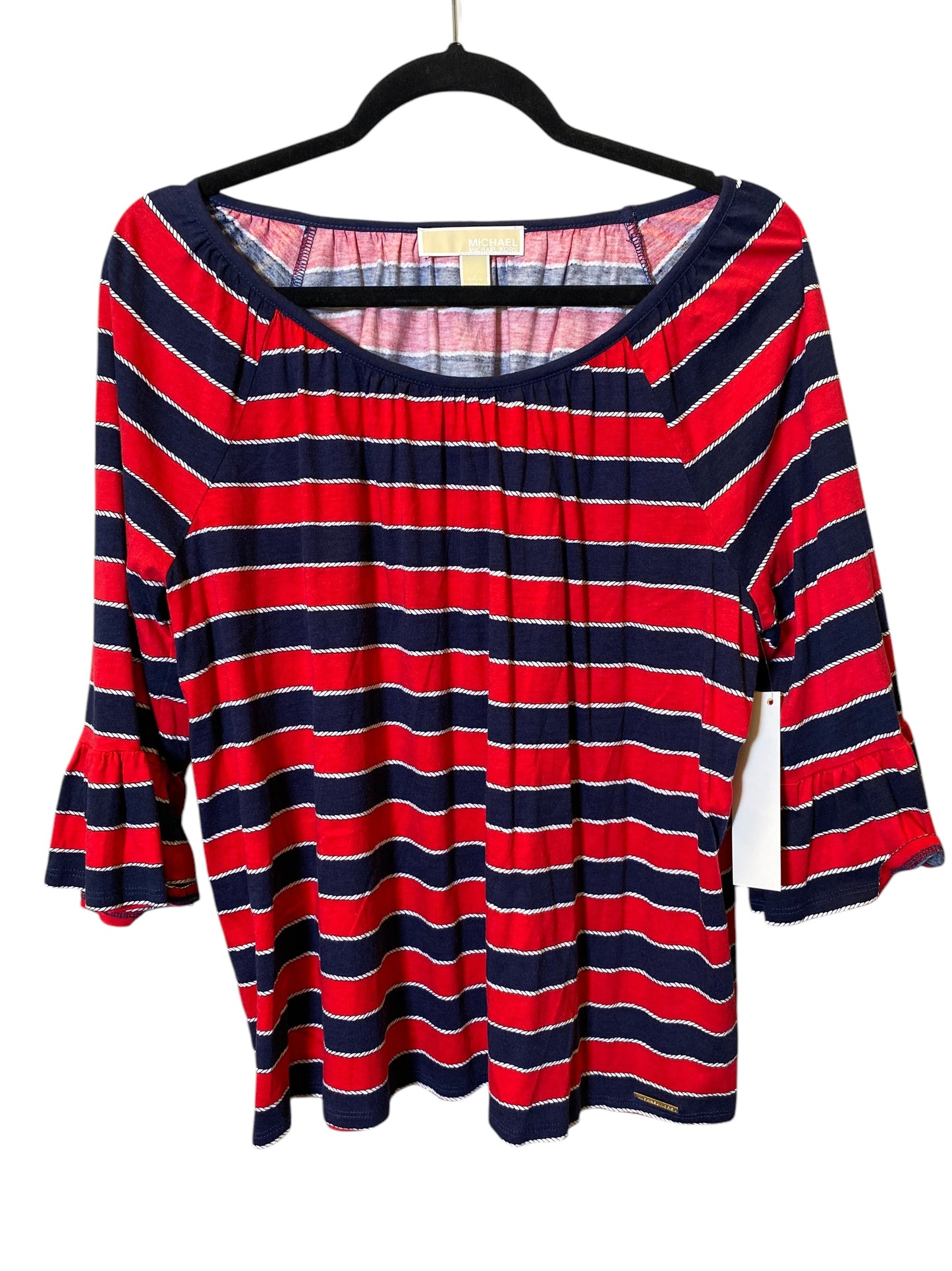 Top Long Sleeve By Michael By Michael Kors In Blue & Red, Size: L