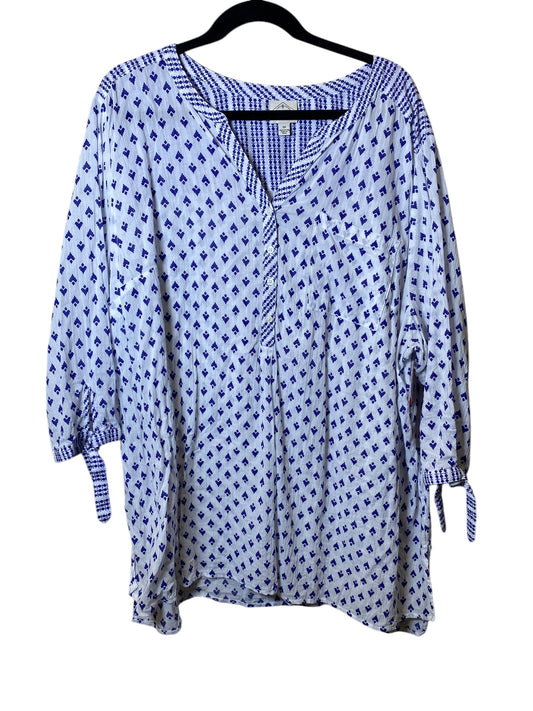 Top Long Sleeve By St Johns Bay In Blue & White, Size: 3x