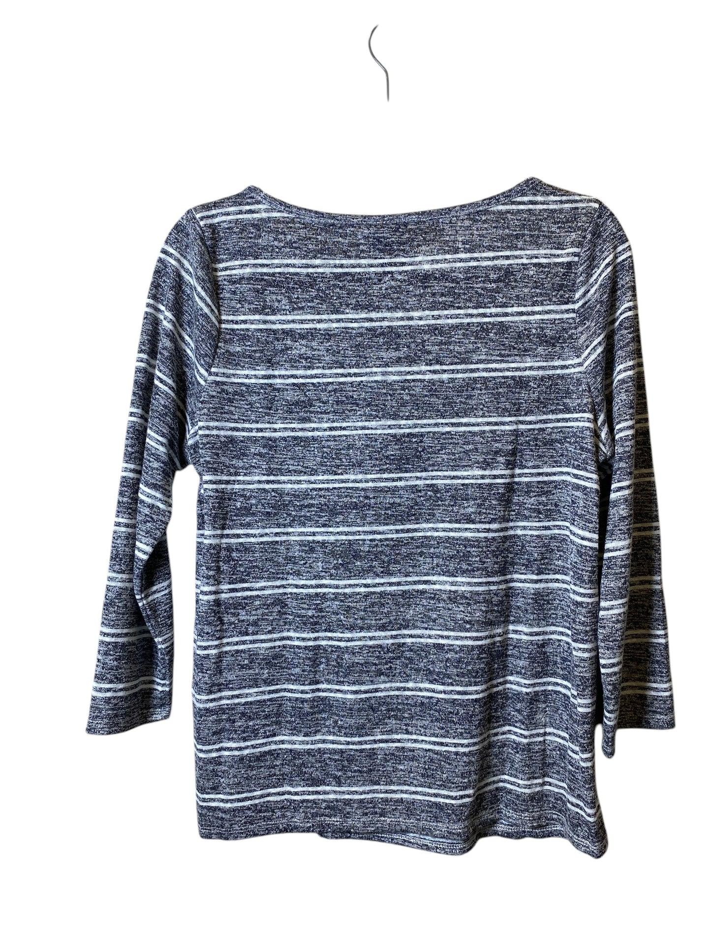 Top Long Sleeve By Bobeau In Grey & White, Size: M