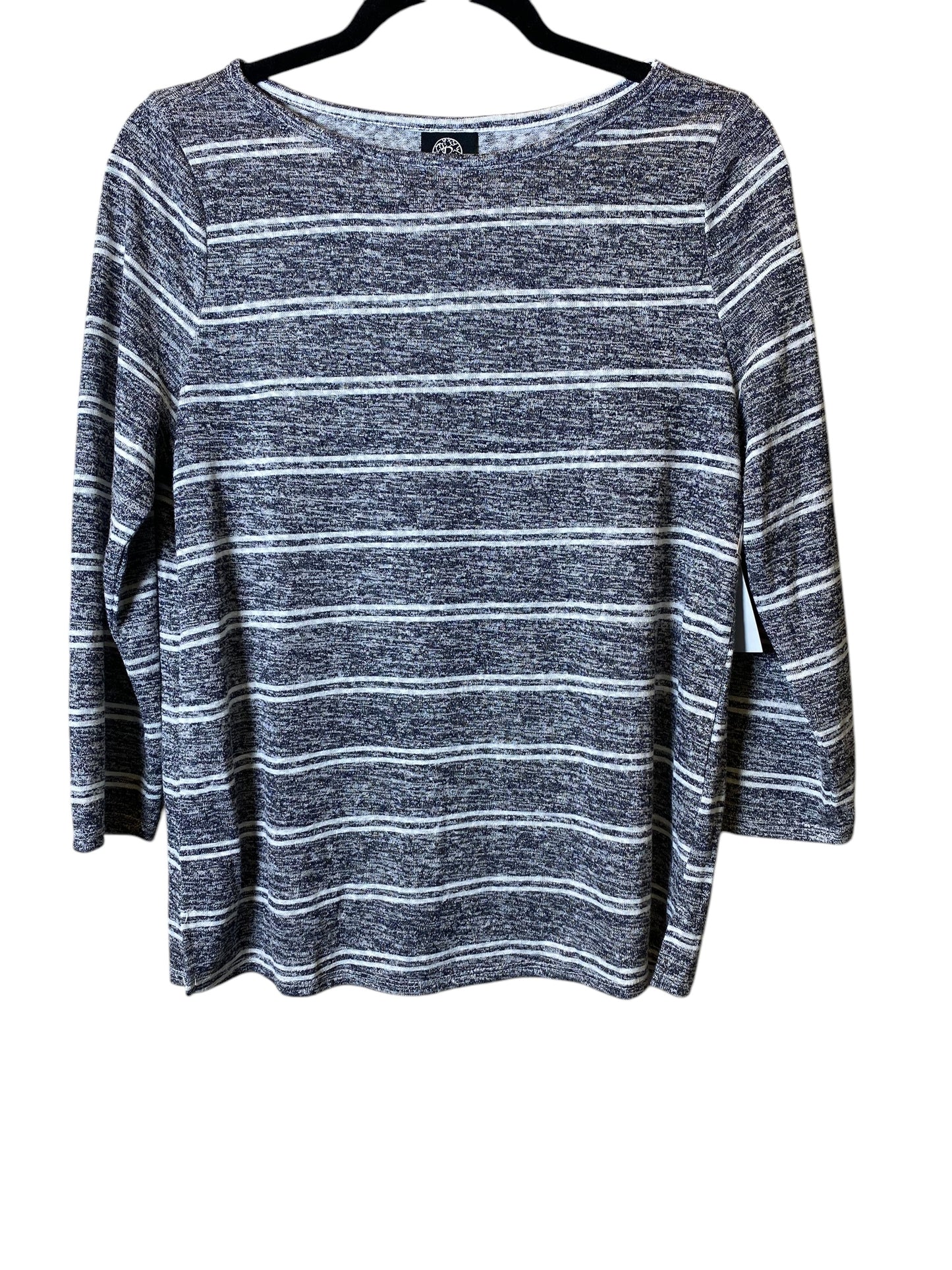 Top Long Sleeve By Bobeau In Grey & White, Size: M