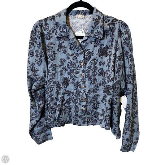 Blouse Long Sleeve By Free People In Black & Blue, Size: Xs