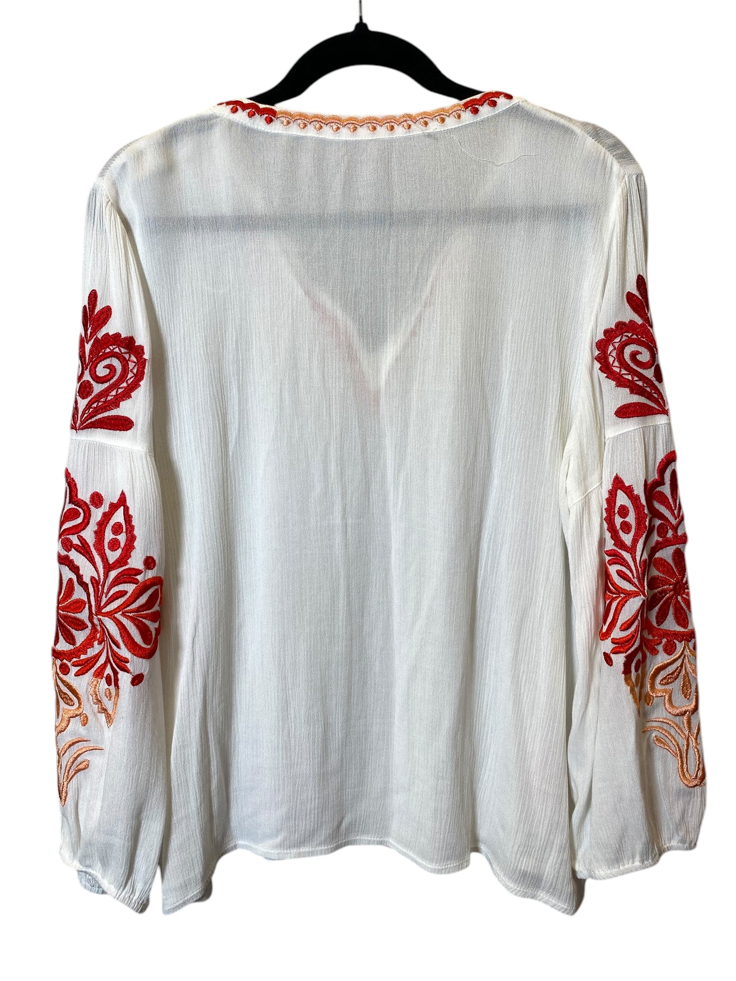 Top Long Sleeve By Solitaire In Orange & White, Size: L