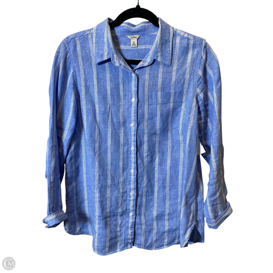 Blouse Long Sleeve By L.l. Bean In Blue & White, Size: M