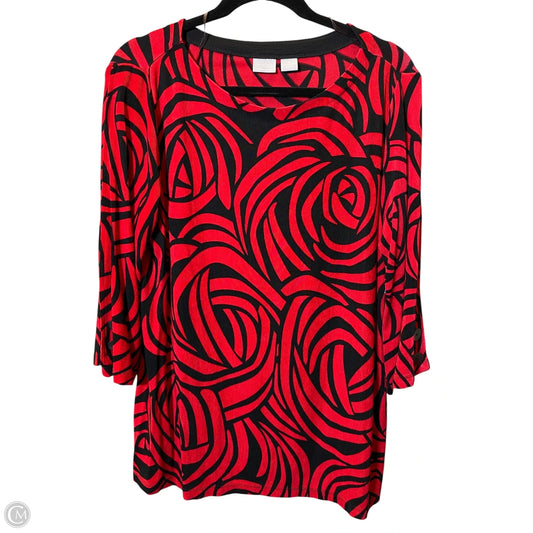 Top 3/4 Sleeve By Chicos In Black & Red, Size: L