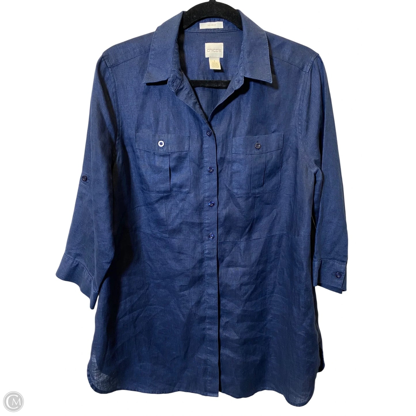 Blouse 3/4 Sleeve By Chicos In Navy, Size: M