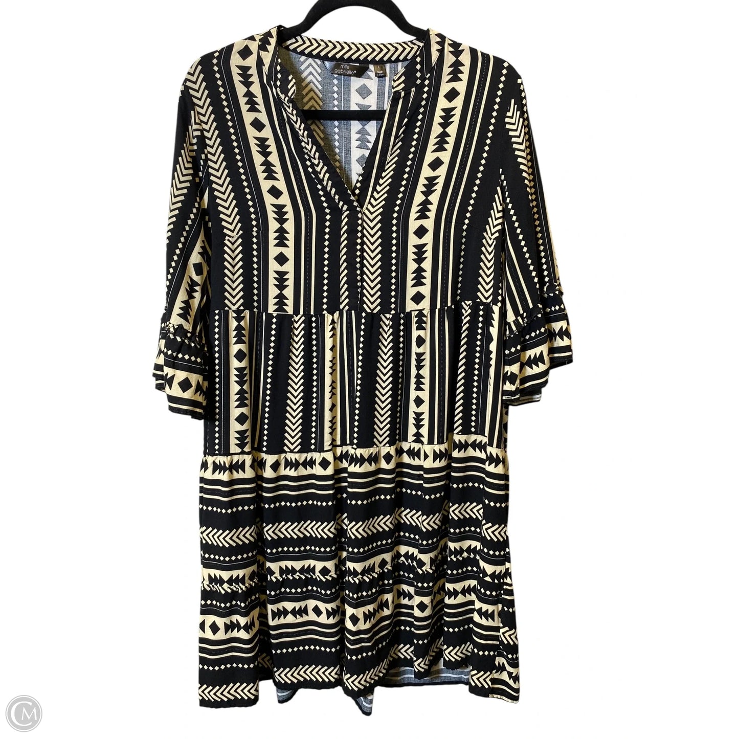 Dress Casual Short By Mlle Gabrielle In Black & Cream, Size: L