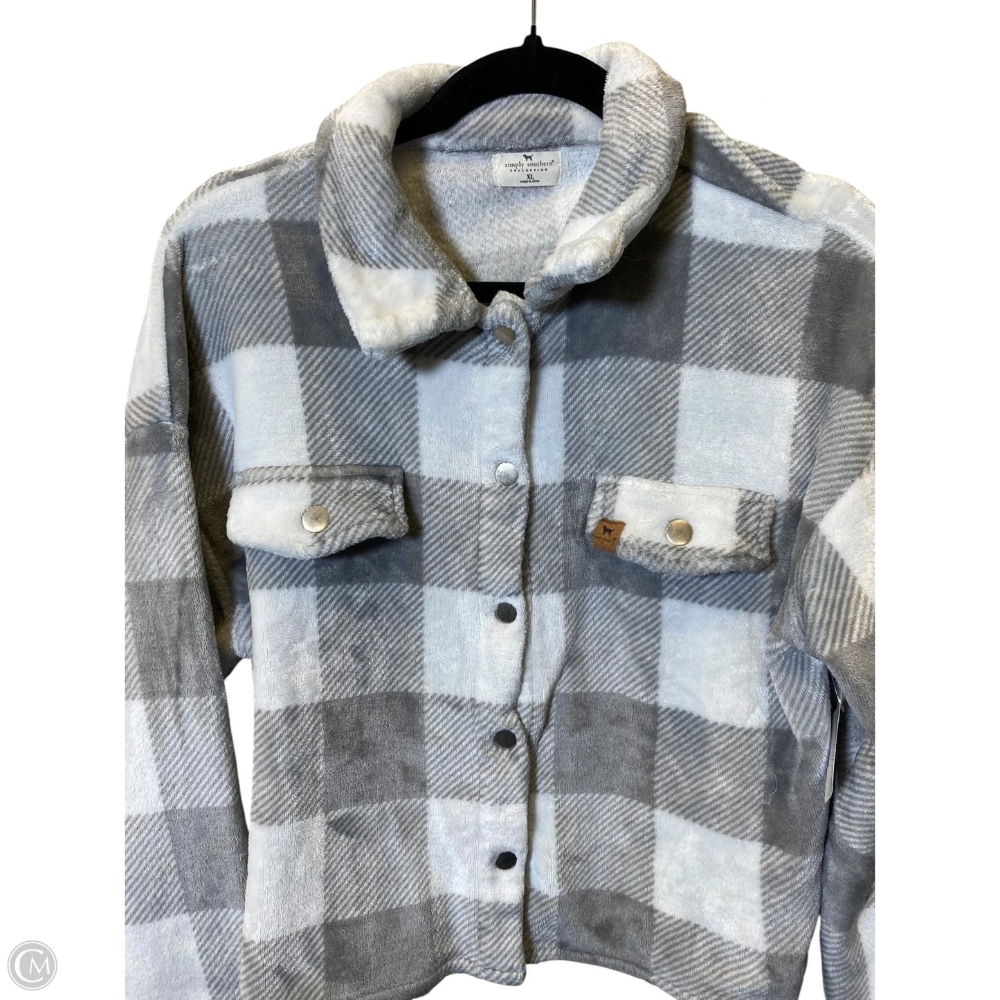 Jacket Fleece By Simply Southern In Grey & White, Size: Xl